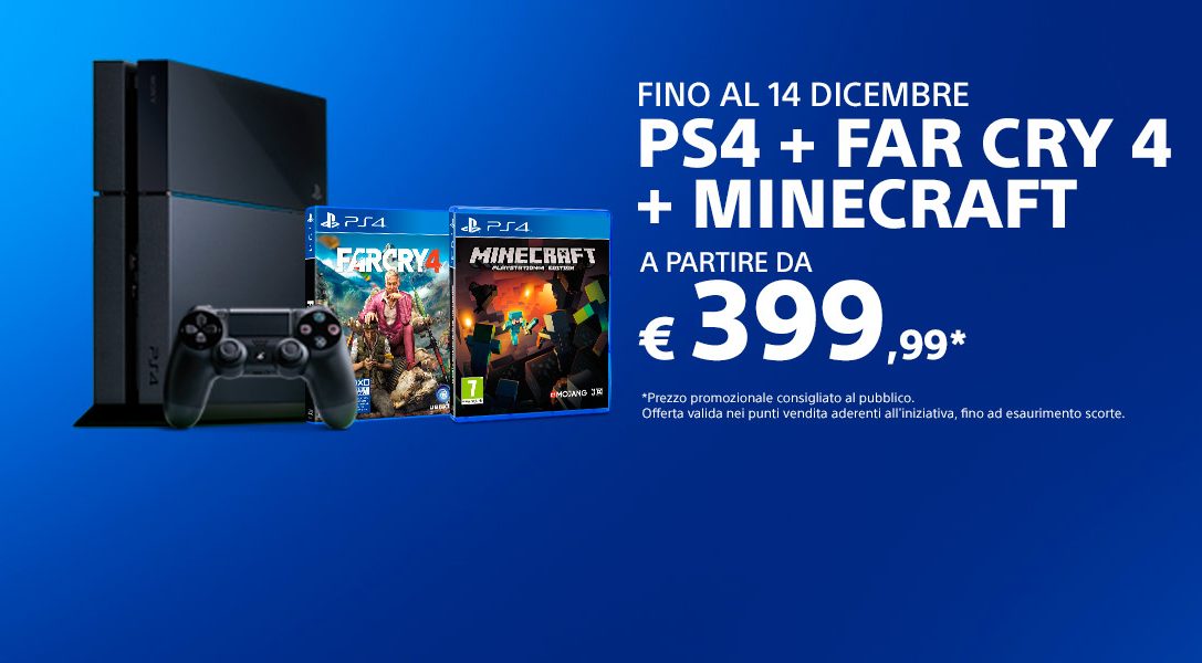 PS4 con Far Cry 4 e Minecraft ad un prezzo strepitoso!
