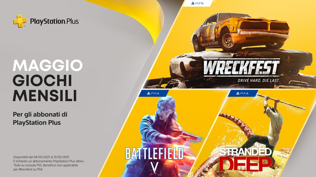 Giochi PlayStation Plus di maggio: Battlefield V, Stranded Deep, Wreckfest: Drive Hard. Die Last.