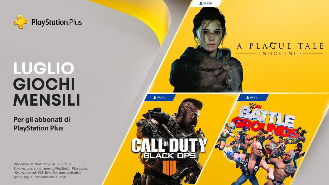 I tuoi giochi PlayStation Plus di luglio sono: Call of Duty: Black Ops 4, WWE 2K Battlegrounds e A Plague Tale: Innocence