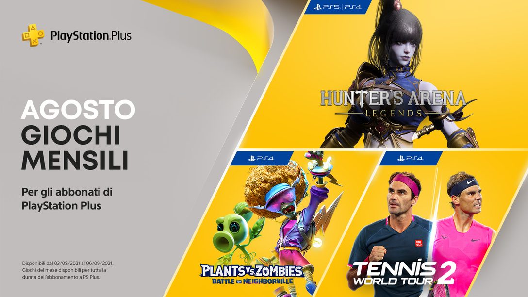 Giochi PlayStation Plus di agosto: Hunter’s Arena: Legends, Plants vs. Zombies™: La Battaglia di Neighborville, Tennis World Tour 2