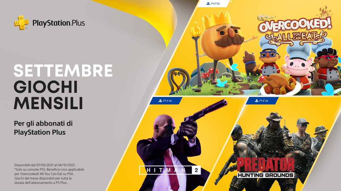 Giochi PlayStation Plus di settembre: Overcooked: All You Can Eat!, Hitman 2, Predator: Hunting Grounds