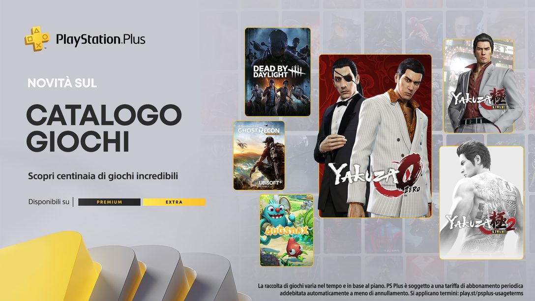 Selezione di titoli per il Catalogo giochi Playstation Plus di agosto: Yakuza 0, Yakuza Kiwami, Yakuza Kiwami 2