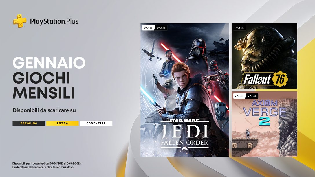 Giochi mensili PlayStation Plus di gennaio: Star Wars Jedi: Fallen Order, Fallout 76, Axiom Verge 2￼