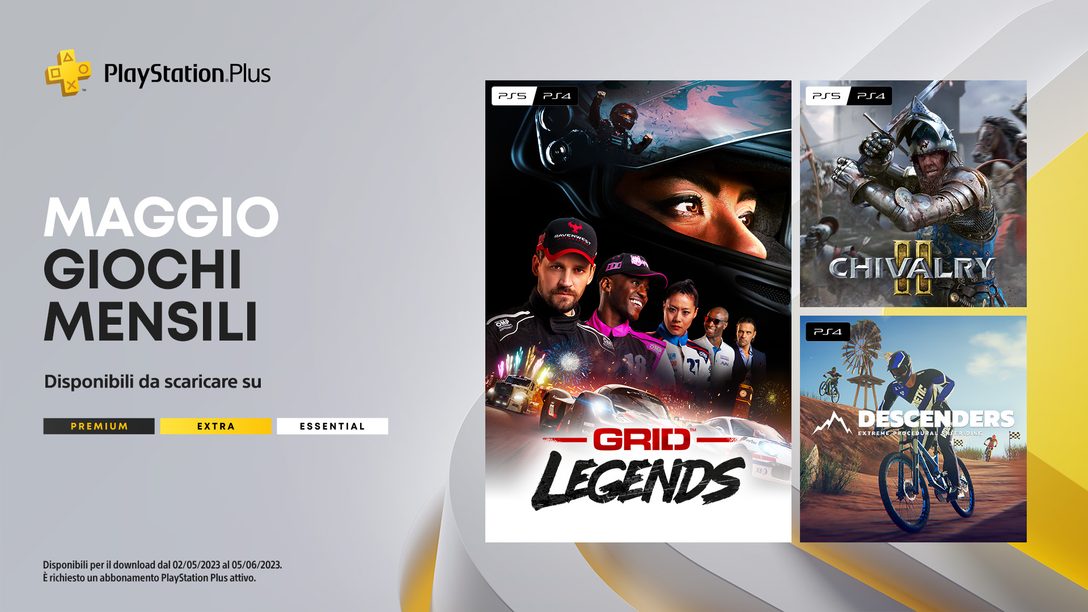 Giochi mensili di maggio su PlayStation Plus: GRID Legends, Chivalry 2 e Descenders