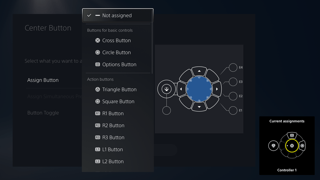 Immagine dell'interfaccia utente del controller Access che mostra le opzioni di assegnazione dei tasti