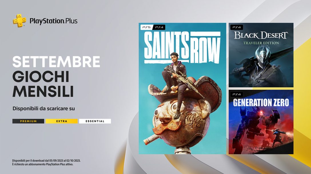 I giochi mensili PlayStation Plus di settembre: Saints Row, Black Desert – Traveler Edition, Generation Zero 