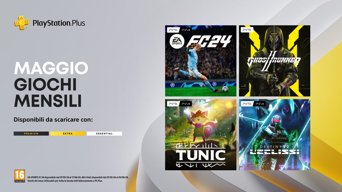 Giochi mensili PlayStation Plus di maggio: EA Sports FC 24, Ghostrunner 2, Tunic, Destiny 2: L’Eclissi