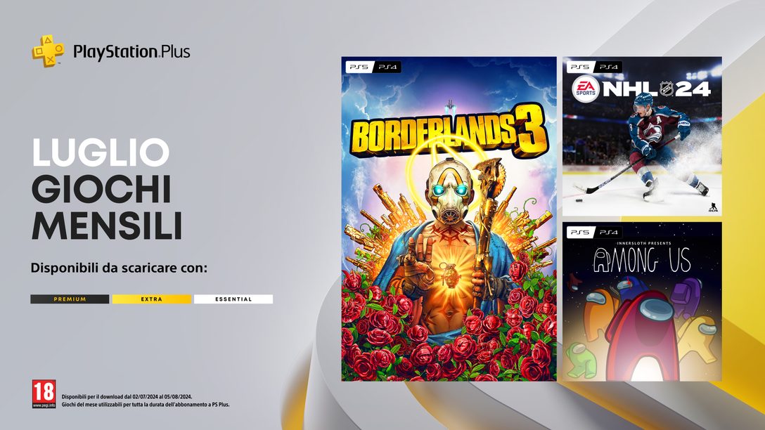 Giochi mensili PlayStation Plus di luglio: Borderlands 3, NHL 24, Among Us