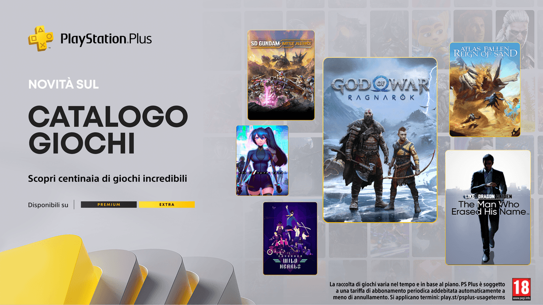 Catalogo giochi PlayStation Plus di gennaio: God of War Ragnarök, Like a Dragon Gaiden: The Man Who Erased His Name, Atlas Fallen: Reign of Sand e molto altro ancora