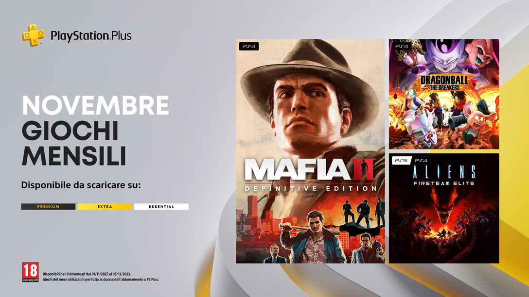 Giochi mensili PlayStation Plus di novembre – Mafia II: Definitive Edition, Dragon Ball: The Breakers, Aliens Fireteam Elite