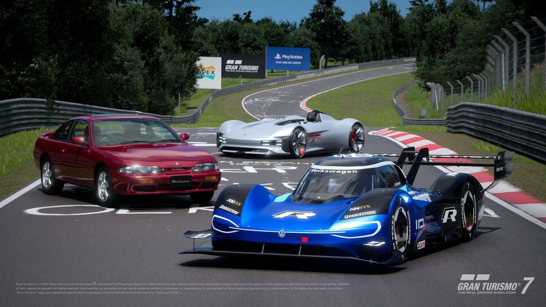 Con l’aggiornamento 1.23 di Gran Turismo 7 arrivano la Porsche Vision GT Spyder, la Volkswagen ID.R e la Nissan Silvia K’s Type S