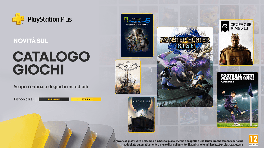 Catalogo giochi PlayStation Plus di giugno: Monster Hunter Rise, Football Manager 2024, Crusader Kings III, After Us e molti altri ancora. 