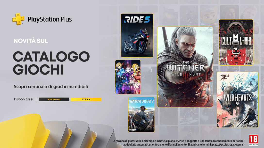 Catalogo giochi PlayStation Plus di agosto: The Witcher 3: Wild Hunt, Wild Hearts, Cult of the Lamb e molti altri