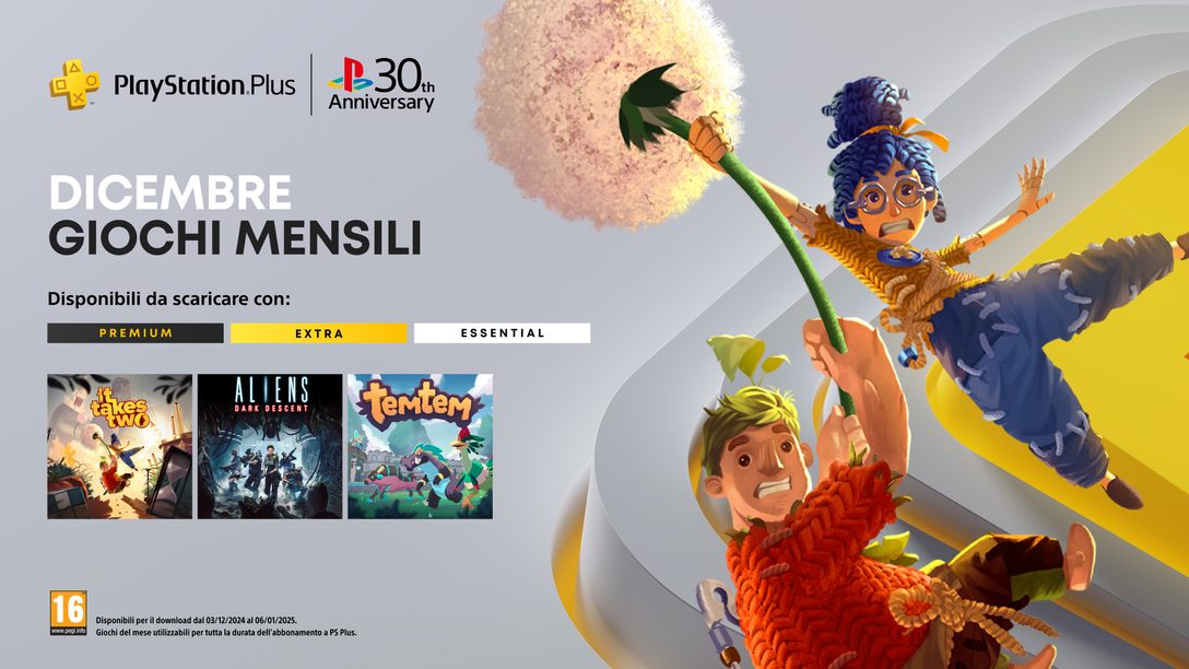 Giochi mensili PlayStation Plus di dicembre: It Takes Two, Aliens: Dark Descent, Temtem