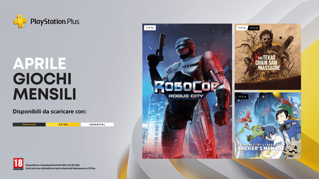 Giochi mensili PlayStation Plus di aprile: RoboCop: Rogue City, The Texas Chain Saw Massacre, Digimon Story: Cyber Sleuth – Hacker’s Memory